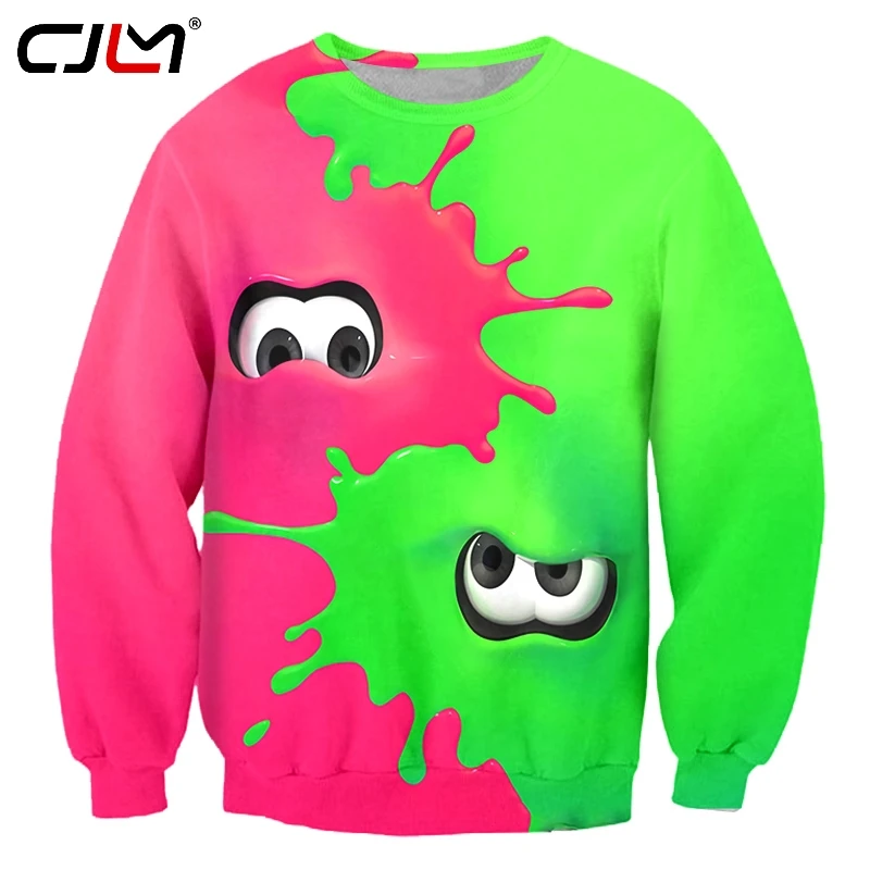 

CJLM Men's Fashion Short 3D Printing Sweatshirt Cartoon Red-green Eyes Summer Casual Large Size Unisex Long Coat
