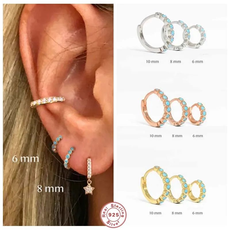 GS Round Circle Earrings 925 Sterling Silver Huggies Pendientes Turquoise CZ Piercing Hoop Earring For Women Girl Fine Jewelry
GS Round Circle Earrings 925 Sterling Silver Huggies Pendientes Turquoise CZ Piercing Hoop Earring For Women Girl Fine Jewelry