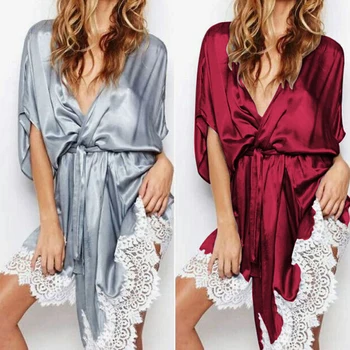 Sexy Lace Satin Pajamas Nightgown Ladies Homewear Casual Summer Faux Silk Womens Ladies Robes Night Wear Gown Sleepwear 
Sexy Lace Satin Pajamas Nightgown Ladies Homewear Casual Summer Faux Silk Womens Ladies Robes Night Wear Gown Sleepwear
