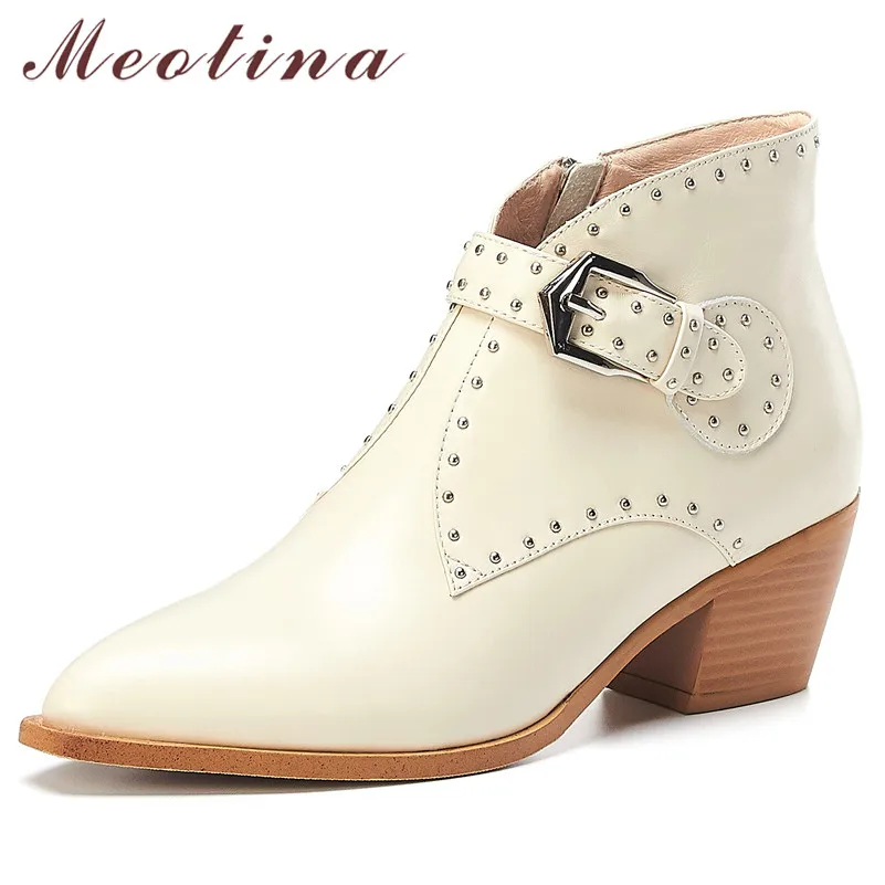 Meotina Spring Ankle Boots Women Natural Genuine Leather Buckle Thick Heel Short Boots Rivets Zip Pointed Toe Shoes Lady Fall 42
Meotina Spring Ankle Boots Women Natural Genuine Leather Buckle Thick Heel Short Boots Rivets Zip Pointed Toe Shoes Lady Fall 42