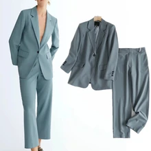 Withered England Style Fashion Simple Office Lady Causal Blazer Women High Waist Solid Suits Straight Pants Women Two Pieces Set 
Withered England Style Fashion Simple Office Lady Causal Blazer Women High Waist Solid Suits Straight Pants Women Two Pieces Set