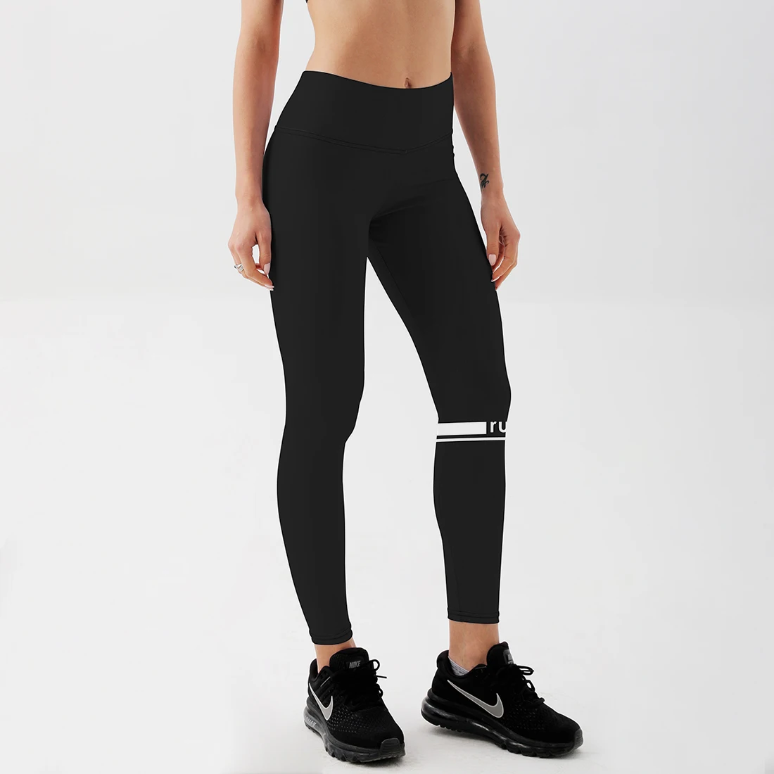 Fashion High Waist Elastic Running Printed Letter Leggings Women Slim Fitness Black for Gym Sport | Женская одежда