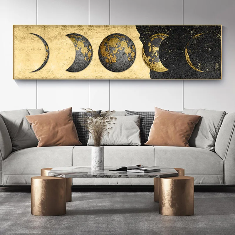 

SELFLESSLY Art Modern Minimalist Golden Moon Decoration Painting Wall Pictures for Living Room Canvas Prints Poters Home Decor