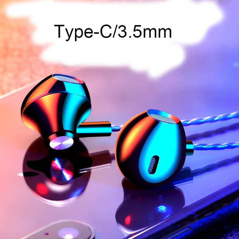 5mm type-c in-ear earphones wired control stereo bass sound