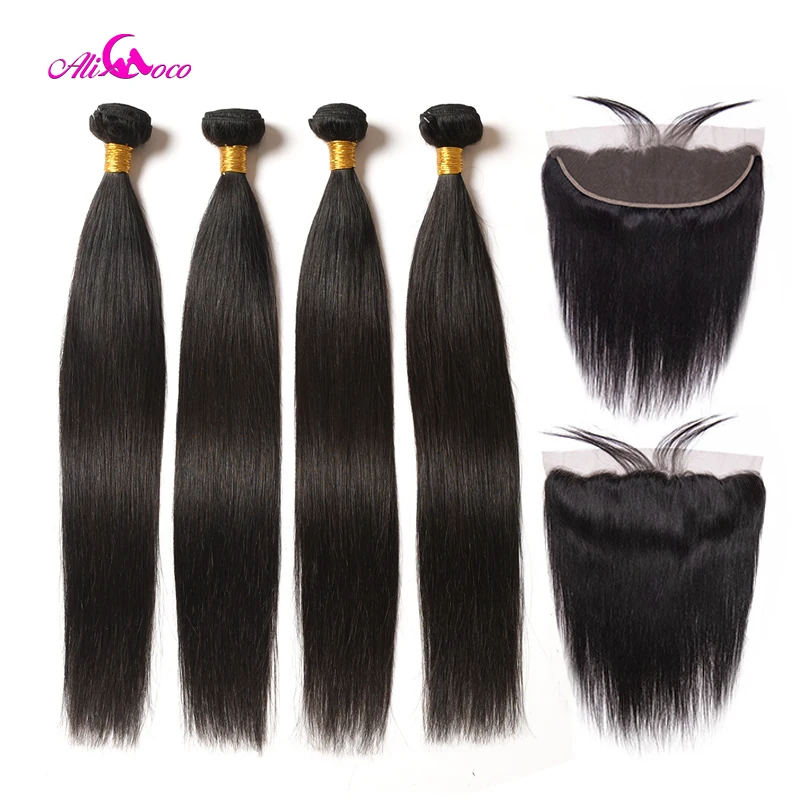 Ali Coco Brazilian Straight 13*4 Ear To Ear Lace Frontal Closure With 4 Bundles Human Hair Bundles With Frontal Closure Non-Remy
Ali Coco Brazilian Straight 13*4 Ear To Ear Lace Frontal Closure With 4 Bundles Human Hair Bundles With Frontal Closure Non-Remy