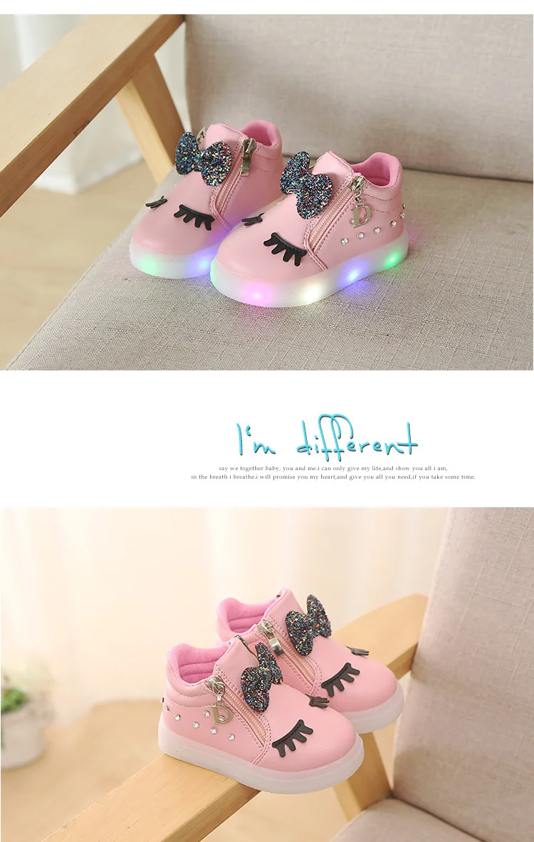 Size 21-30 Children's Glowing Sneakers Children Princess Girls LED Shoes Cute Baby Sneakers and Light Shoes Glowing