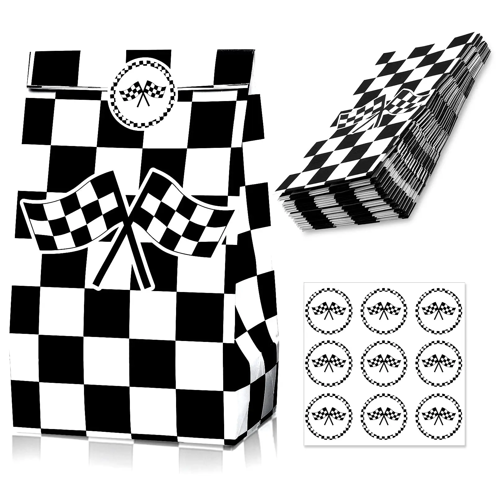 

12pcs Racing Party Treat Bags Children School Goodies Checkered Race Car Birthday Gift Supplies Kids Favors Candy Present Goody