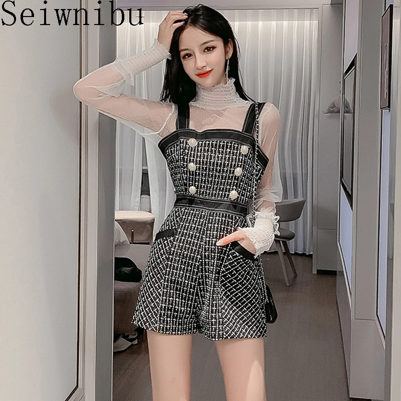 2019 Retro Pearl button Plaid Tweed Playsuits 2 Piece Set Women's Lanter sleeve mesh Shirt and Shorts Rompers Set Overalls Lady
2019 Retro Pearl button Plaid Tweed Playsuits 2 Piece Set Women's Lanter sleeve mesh Shirt and Shorts Rompers Set Overalls Lady