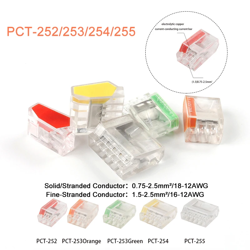 Quick Wire Connector universal Compact PCT-252 253 254 255 Mini Fast Push-IN Terminal Block LED Conector
Quick Wire Connector universal Compact PCT-252 253 254 255 Mini Fast Push-IN Terminal Block LED Conector