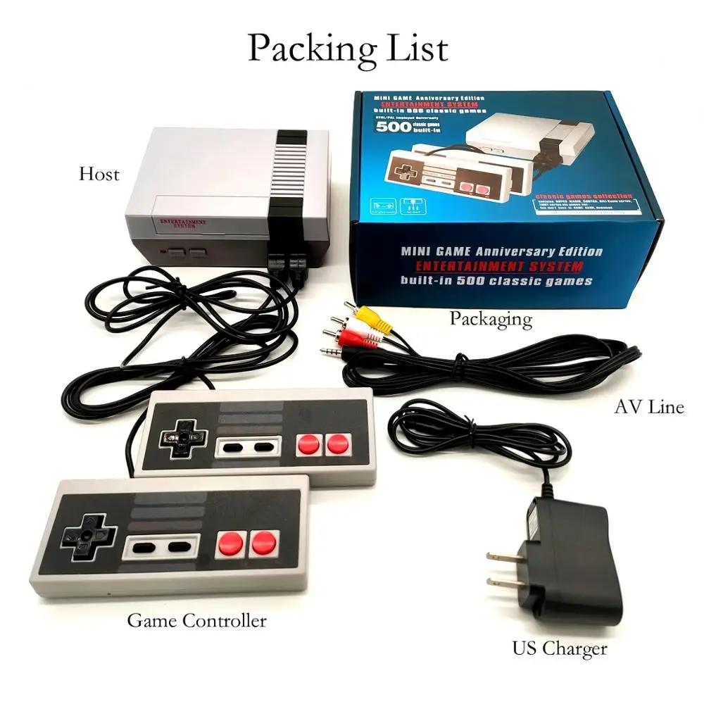 Mini game classic 8-bit retro game family TV console with built-in 500 game AV video game console
Mini game classic 8-bit retro game family TV console with built-in 500 game AV video game console