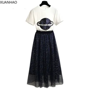 XUANHAO 2020 New Women Two Piece Set Short Sleeve O-Neck Sequins T-Shirt and Elastic Waist Mesh Pleated Skirts Mid-Calf Skirt
XUANHAO 2020 New Women Two Piece Set Short Sleeve O-Neck Sequins T-Shirt and Elastic Waist Mesh Pleated Skirts Mid-Calf Skirt