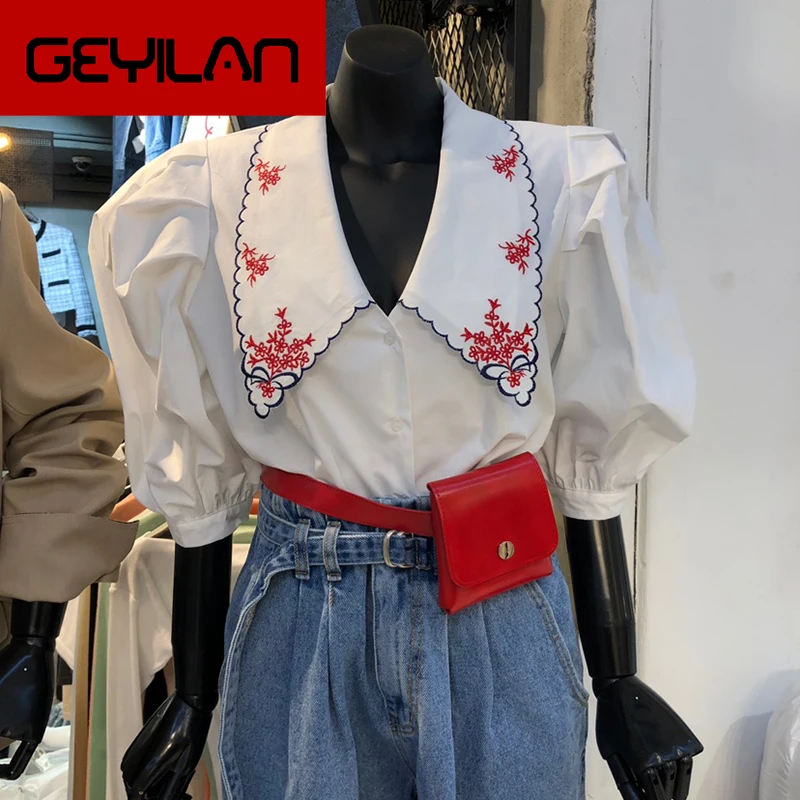 Sweet Puff Half Sleeve Women Shirt Korean Floral Embroidery Turn Down Collar Blusa 2020 Spring Summer Short Blouse 1A659
Sweet Puff Half Sleeve Women Shirt Korean Floral Embroidery Turn Down Collar Blusa 2020 Spring Summer Short Blouse 1A659