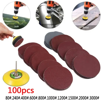 Set Sanding Discs Tools Rod 3 inch Aluminium Oxide Red Brown Hook & loop