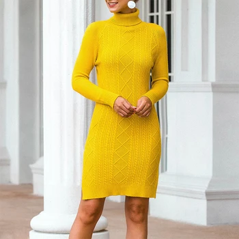 Winter Long Knitted Sweater Dress Women Stretchy Turtleneck Long Sleeve Bodycon Double Slit Midi Dress 
Winter Long Knitted Sweater Dress Women Stretchy Turtleneck Long Sleeve Bodycon Double Slit Midi Dress