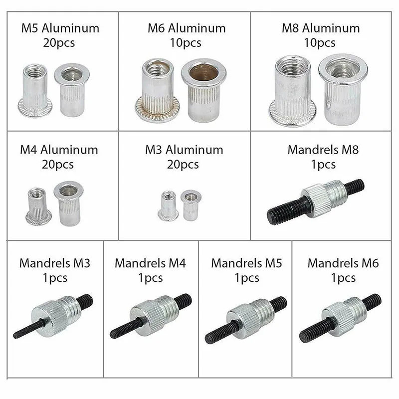 Torch Rivet Nut Mandrels Aluminum alloy Flat head Nosepieces With box Accessories 86pcs Set
Torch Rivet Nut Mandrels Aluminum alloy Flat head Nosepieces With box Accessories 86pcs Set