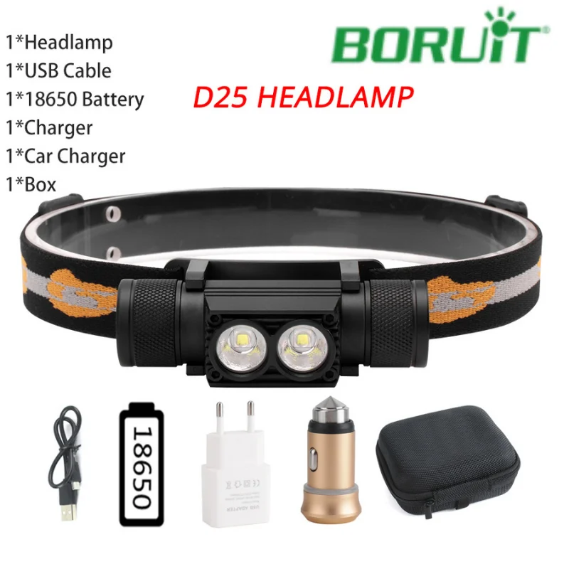 BORUiT 1000LM Headlamp LED Flashlight High Power With 18650 Battery Rechargeable Head Torch Headlight For Fishing | Лампы и освещение