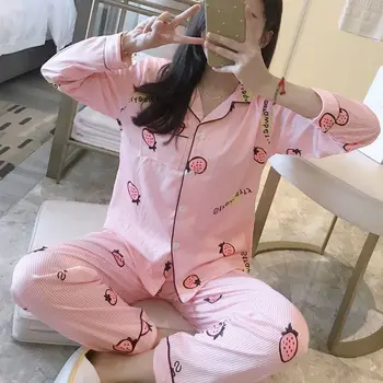 Women Sleepwear Set Autumn Spring Ladies Cartoon Print Pajamas Sets Turn-down Neck Plus Size Female Pajama Set
Women Sleepwear Set Autumn Spring Ladies Cartoon Print Pajamas Sets Turn-down Neck Plus Size Female Pajama Set