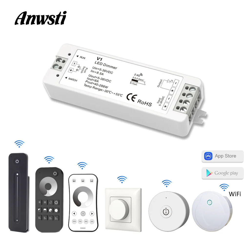 LED Dimmer 12V 24V PWM 2.4G Wireless RF 2.4G Touch Remote Controller 5V 36V Smart Wifi Dimmer Switch for Single Color LED Strip
LED Dimmer 12V 24V PWM 2.4G Wireless RF 2.4G Touch Remote Controller 5V 36V Smart Wifi Dimmer Switch for Single Color LED Strip