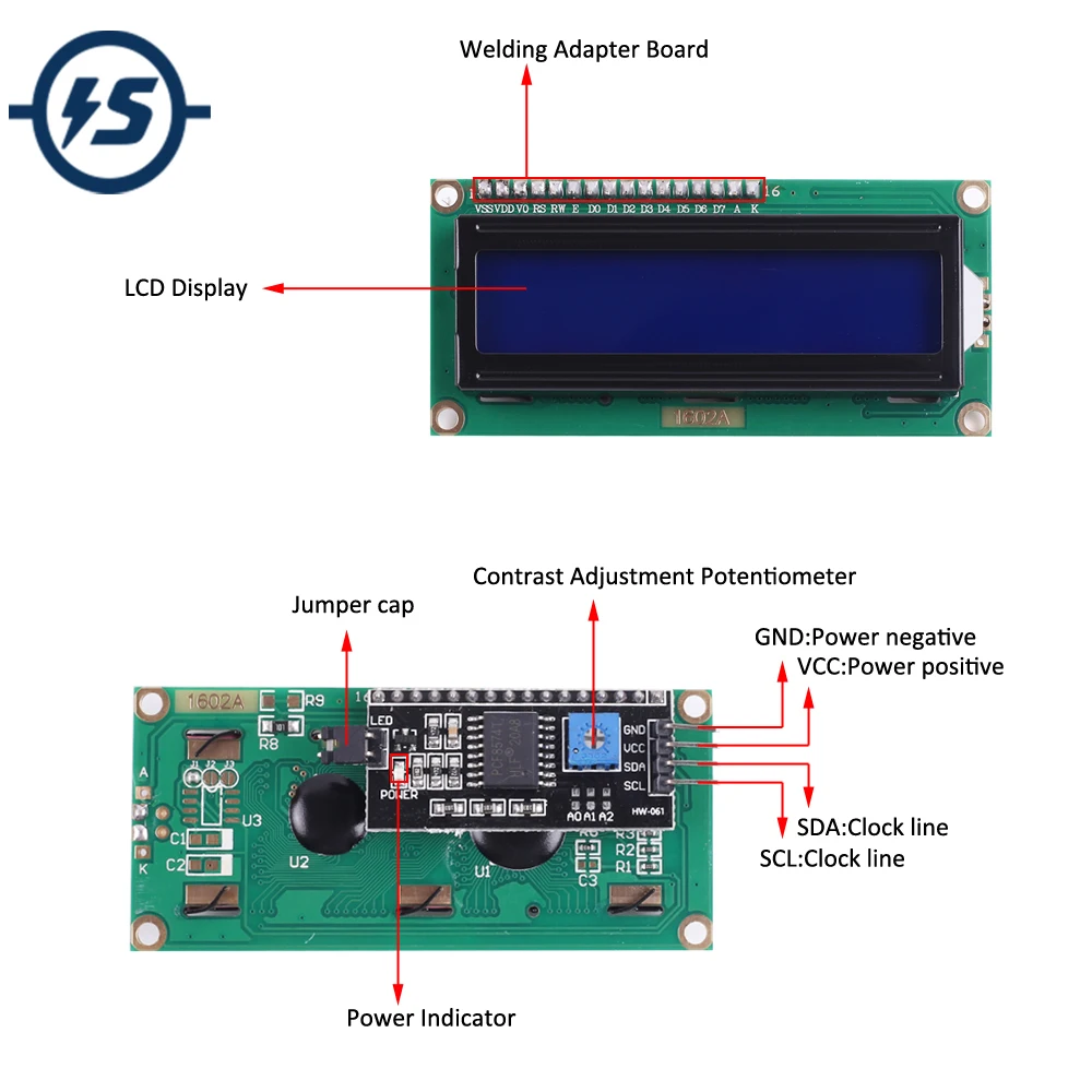 Плата адаптера LCD 1602A IIC/I2C интерфейс 1602 ЖК-модуль с программным управлением