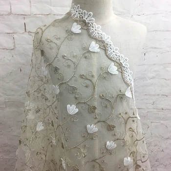 New gauze tissus Needlework with milk silk fabric High grade wedding dress lace accessories material 
New gauze tissus Needlework with milk silk fabric High grade wedding dress lace accessories material