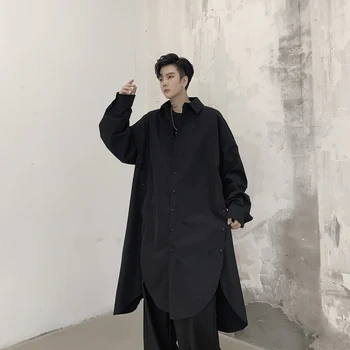 Male Japan Streetwear Hip Hop Party Dress Shirt Coat Men Long Sleeve Loose Side Button Casual Long Shirt Cardigan Stage Costumes 
Male Japan Streetwear Hip Hop Party Dress Shirt Coat Men Long Sleeve Loose Side Button Casual Long Shirt Cardigan Stage Costumes