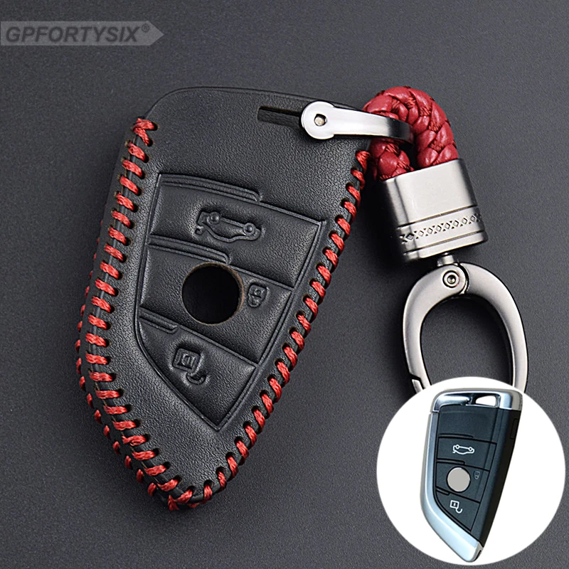 Фото Genuine Leather Men Car Remote Key Case Cover Chain Holder For BMW F30 F20 X1 X3 X5 X6 X7 E30 E34 E90 E60 E36 E39 E46 Shell |
