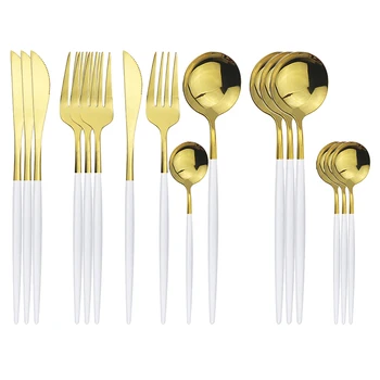 16Pcs/set Dinnerware Set White Gold Cutlery Set 18/10 Stainless Steel Dinner Sets Knives Fork Spoon Kitchen Tableware Silverware
16Pcs/set Dinnerware Set White Gold Cutlery Set 18/10 Stainless Steel Dinner Sets Knives Fork Spoon Kitchen Tableware Silverware