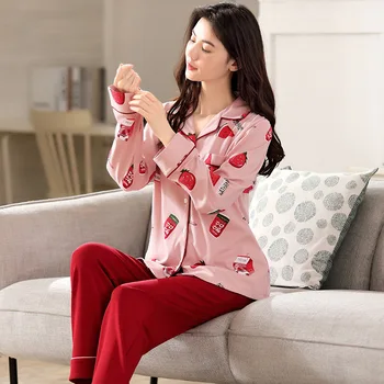 Autumn Newest Products Women's Cotton Pajamas Long Sleeve Cardigan Strawberry Lovely Style Home Clothes Undefined Two Piece Set
Autumn Newest Products Women's Cotton Pajamas Long Sleeve Cardigan Strawberry Lovely Style Home Clothes Undefined Two Piece Set