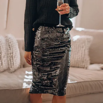 Glitter Women's Skirt Sequined Elastic High Waist Split Female Bottoms 2020 Spring Autumn Ladies Elegant Fashion Skirts
Glitter Women's Skirt Sequined Elastic High Waist Split Female Bottoms 2020 Spring Autumn Ladies Elegant Fashion Skirts