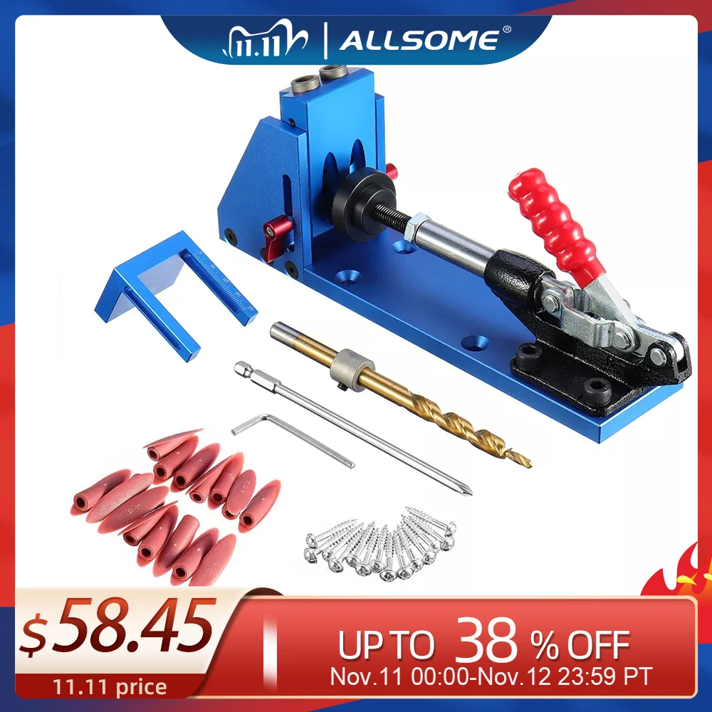ALLSOME Wood Working Tool Pocket Hole Jig with Toggle Clamp and 9.5mm Drill Bit PH1 Screwdriver For Carpenter Hardware
ALLSOME Wood Working Tool Pocket Hole Jig with Toggle Clamp and 9.5mm Drill Bit PH1 Screwdriver For Carpenter Hardware
