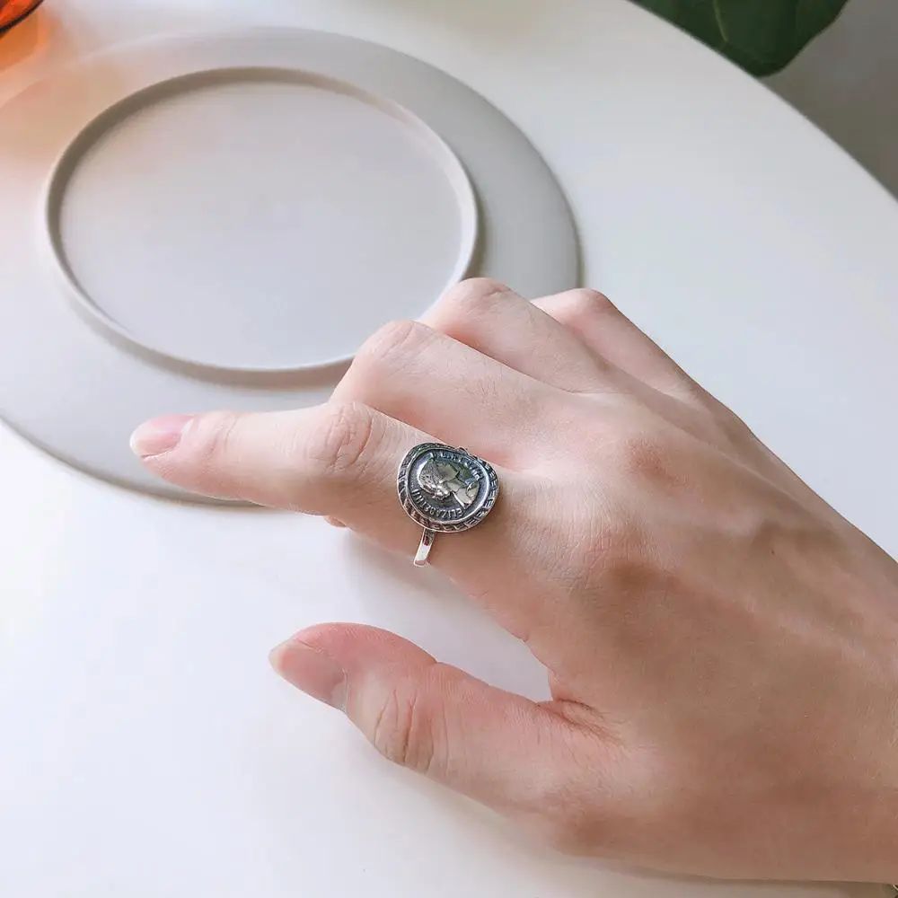 Vintage Retro Authentic S925 Sterling Silver FINE Jewelry portrait Coin Ring adjust TLJ713 
Vintage Retro Authentic S925 Sterling Silver FINE Jewelry portrait Coin Ring adjust TLJ713