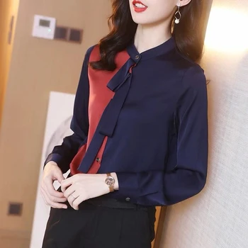 Spring Autumn Women Female Bow Collar Patchwork Navy with Red Long Sleeve Blouse Top Shirt , Tops and Blouses for Woman
Spring Autumn Women Female Bow Collar Patchwork Navy with Red Long Sleeve Blouse Top Shirt , Tops and Blouses for Woman