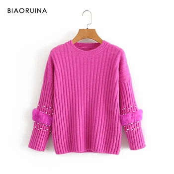 BIAORUINA Women's Beadings Fluffy Decoration Solid Color Vertical Striped Knit Pullover Round Neck Female Fashion Warm Sweater
BIAORUINA Women's Beadings Fluffy Decoration Solid Color Vertical Striped Knit Pullover Round Neck Female Fashion Warm Sweater