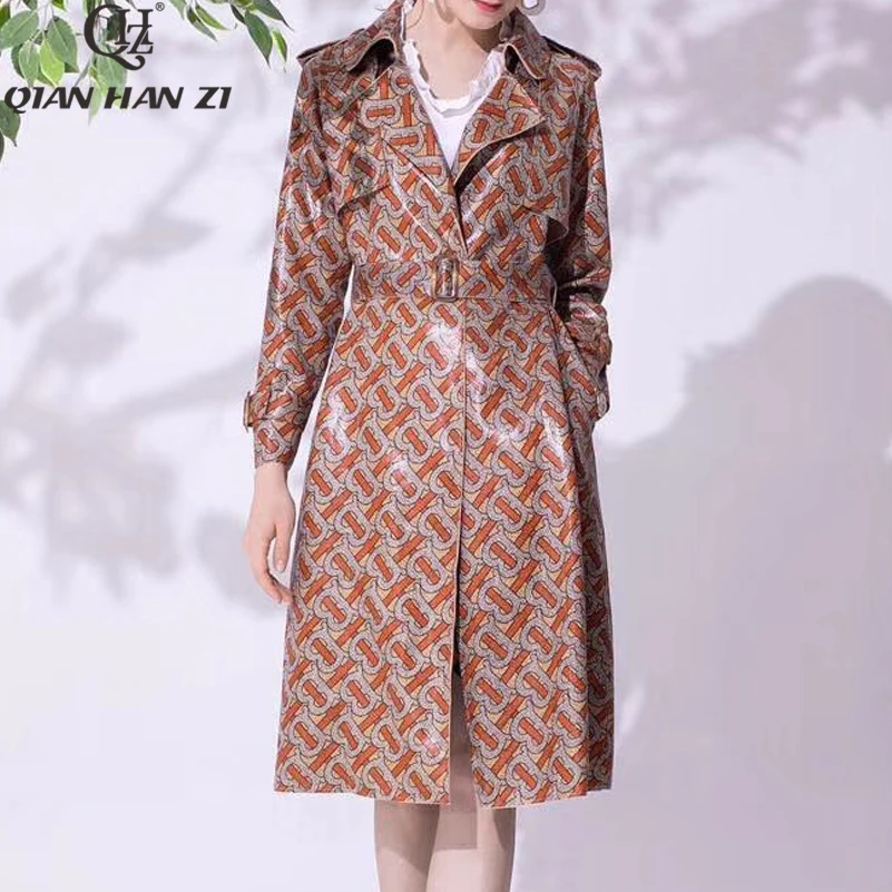 Qian Han Zi 2019 Designer fashion long coat Women's long sleeves Pattern printing Vintage Waist Slim Autumn Winter coat Trench
Qian Han Zi 2019 Designer fashion long coat Women's long sleeves Pattern printing Vintage Waist Slim Autumn Winter coat Trench
