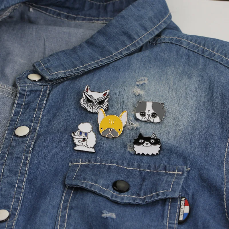 Фото 5 Pin мультфильм собака броши-кошки для женщин креативный смайлик пакет значки с