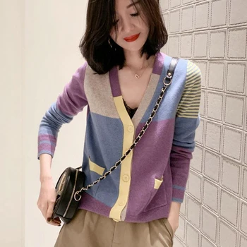 New Arrival Spring Autumn Korea Fashion Women Long Sleeve V-neck Sweaters Cardigan Casual Patchwork Knit Cardigan Tops S802
New Arrival Spring Autumn Korea Fashion Women Long Sleeve V-neck Sweaters Cardigan Casual Patchwork Knit Cardigan Tops S802