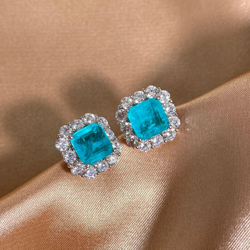 OEVAS 100% 925 Sterling Silver Paraiba Tourmaline Gemstone Earrings Party Ear Studs Fine Jewelry Wholesale Drop Shipping