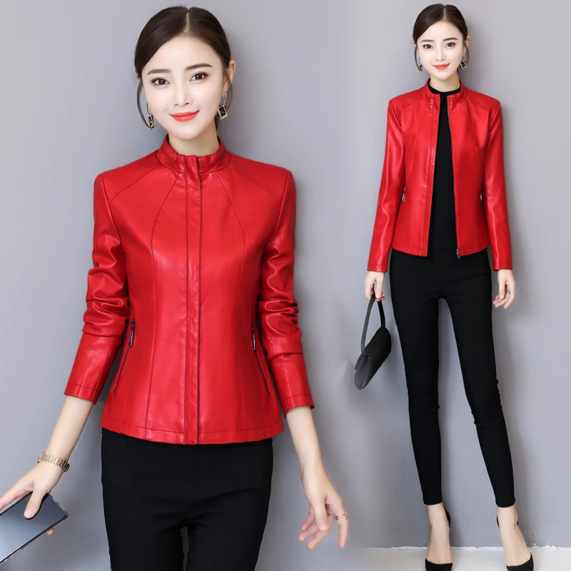 Spring Jacket Leather Women Short Motorcycle Leather Clothing Outerwear Stand Collar Zipper Autumn Leather Coats
Spring Jacket Leather Women Short Motorcycle Leather Clothing Outerwear Stand Collar Zipper Autumn Leather Coats