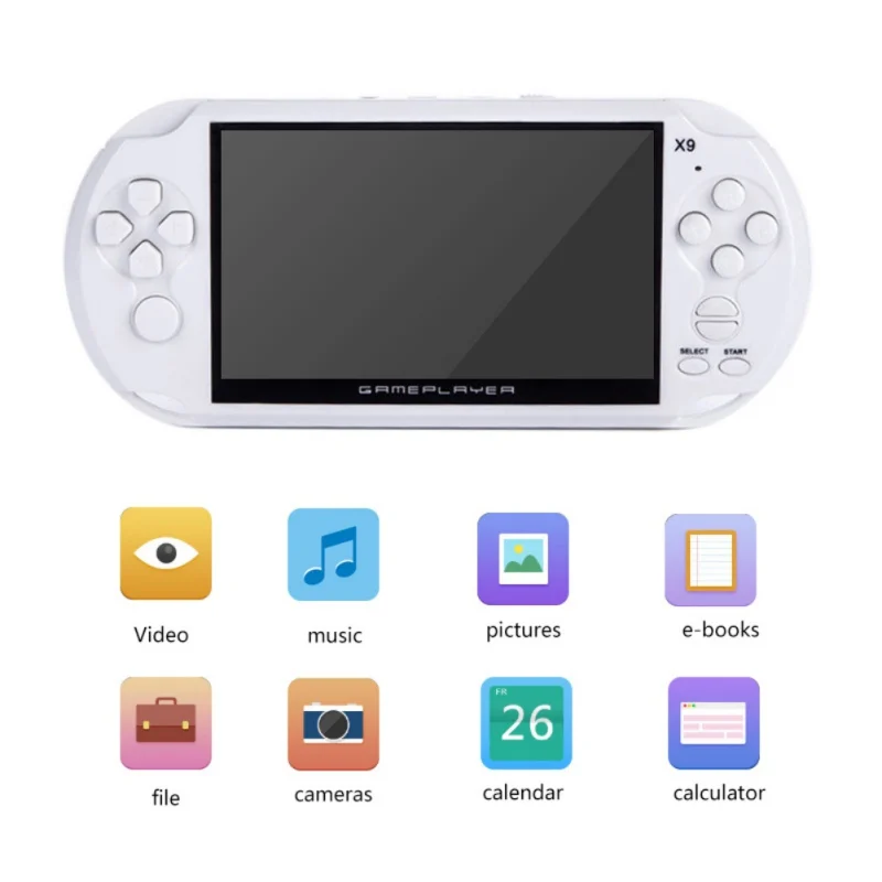5.0 inch X9 Rechargeable 8G Handheld Retro Game Console Video MP3 Player Camera Handheld Game Players
5.0 inch X9 Rechargeable 8G Handheld Retro Game Console Video MP3 Player Camera Handheld Game Players