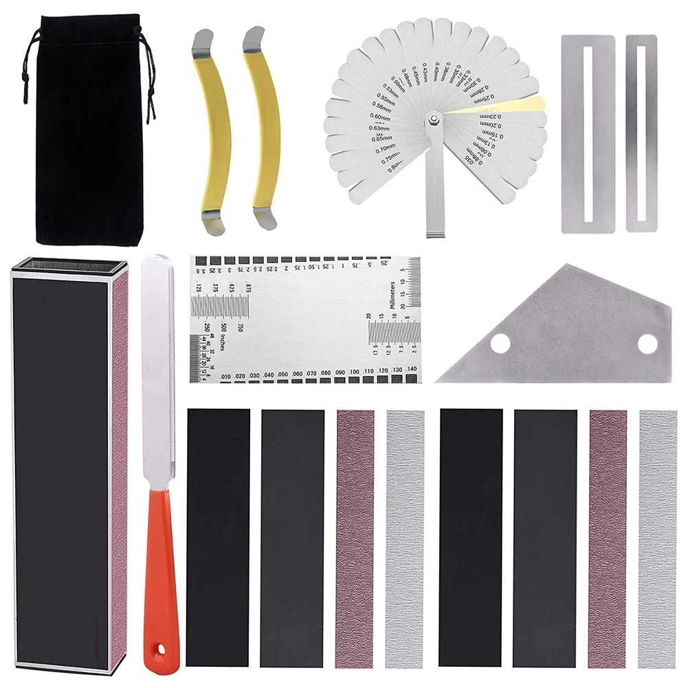 28 Pcs Guitar Luthier Tool Set Fret Crowning File Guitar Filetring Action Ruler Gauge Feeler Rocker Fingerboard Guard String
28 Pcs Guitar Luthier Tool Set Fret Crowning File Guitar Filetring Action Ruler Gauge Feeler Rocker Fingerboard Guard String