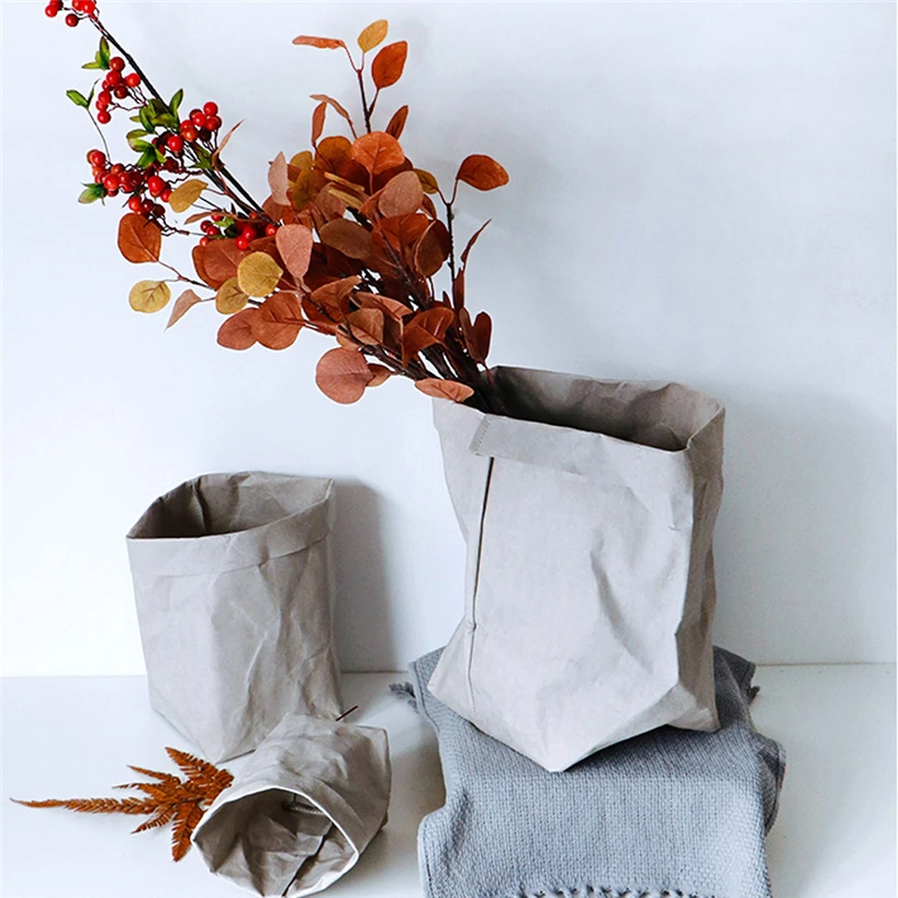 Washable kraft paper bag plant flower pot multifunctional portable simple home garden storage bag save space reuse