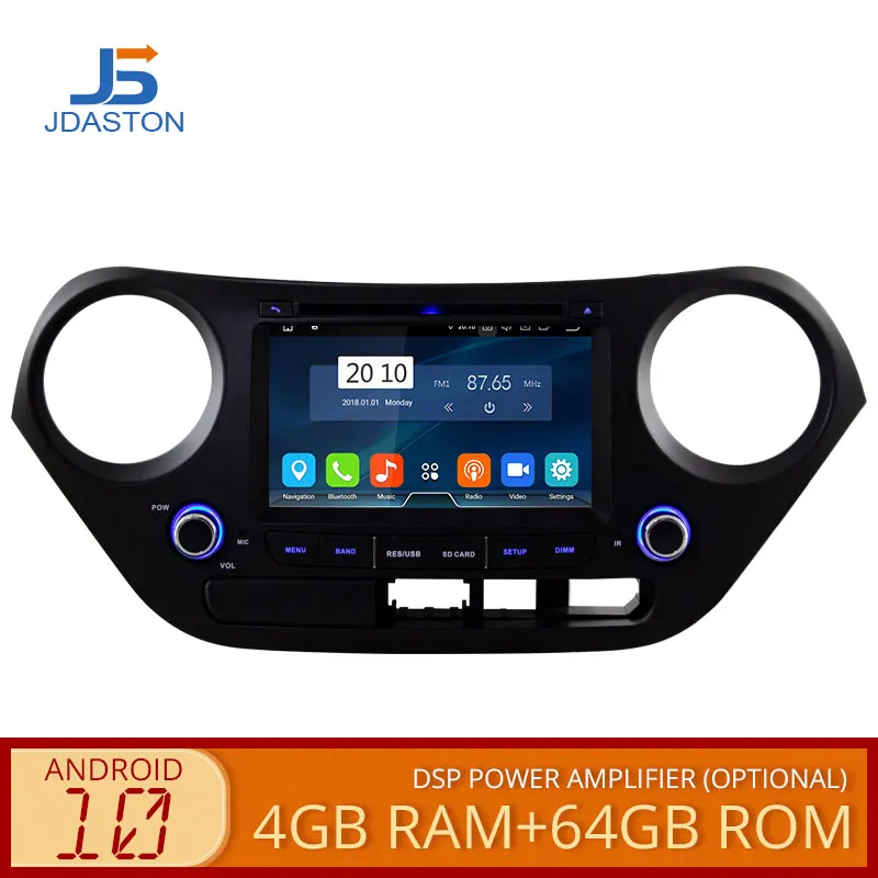 Автомобильный DVD-плеер JDASTON на Android 10 для Hyundai I10 мультимедийный GPS навигатор 2013-2017