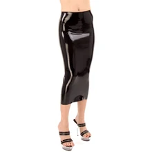 

Black Sexy Long Latex Skirts Calf Length Short Zipper At Back Rubber Bottoms DQ-0067