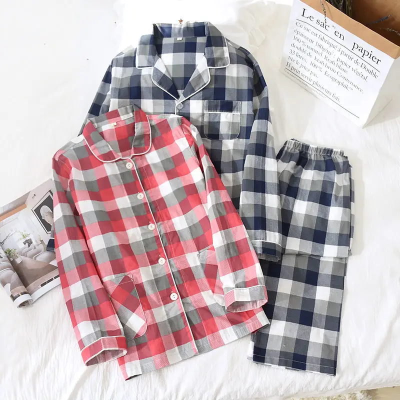 2021 New Spring Women Pajamas Set 100% Cotton Turn-down Collar plaid Long-sleeve Sleepwear Homewear Nightshirt Casual Wear
2021 New Spring Women Pajamas Set 100% Cotton Turn-down Collar plaid Long-sleeve Sleepwear Homewear Nightshirt Casual Wear