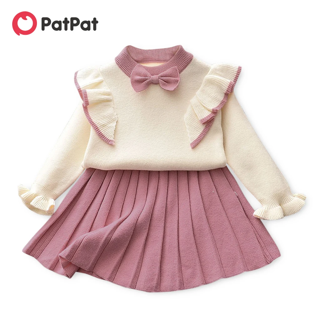 Детский/Детский комплект из двух предметов PatPat, трикотажный топ с оборками и бантом и плиссированная юбка
Детский/Детский комплект из двух предметов PatPat, трикотажный топ с оборками и бантом и плиссированная юбка