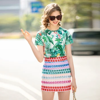 Bohemia Print Short-Sleeved T-Shirt Beaded Patch Sexy Mini Skirt Two-Piece Spring And Summer High-Quality Women'S Clothing
Bohemia Print Short-Sleeved T-Shirt Beaded Patch Sexy Mini Skirt Two-Piece Spring And Summer High-Quality Women'S Clothing