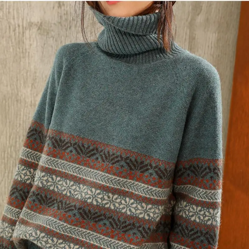 Winter Warm Retro Color Matching Loose Cashmere Sweater Bottoming Sweater Turtleneck Cashmere Sweater Fashion Casual Women's Top
Winter Warm Retro Color Matching Loose Cashmere Sweater Bottoming Sweater Turtleneck Cashmere Sweater Fashion Casual Women's Top