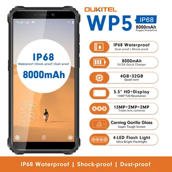 OUKITEL WP5 5.5 Inch 4G Rugged Smartphone IP68 Waterproof MT6761 Quad Core Mobile Phone 4GB 32GB 8000mAh Cellphone Triple Camera
OUKITEL WP5 5.5 Inch 4G Rugged Smartphone IP68 Waterproof MT6761 Quad Core Mobile Phone 4GB 32GB 8000mAh Cellphone Triple Camera