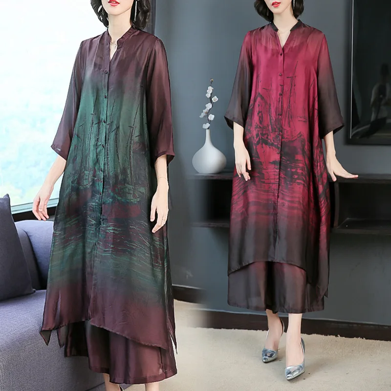 Spring And Summer Large Size Dress Literature And Art Retro Real Silk Printed Irregular Long Green Section Loose-Fit Loose Pants
Spring And Summer Large Size Dress Literature And Art Retro Real Silk Printed Irregular Long Green Section Loose-Fit Loose Pants