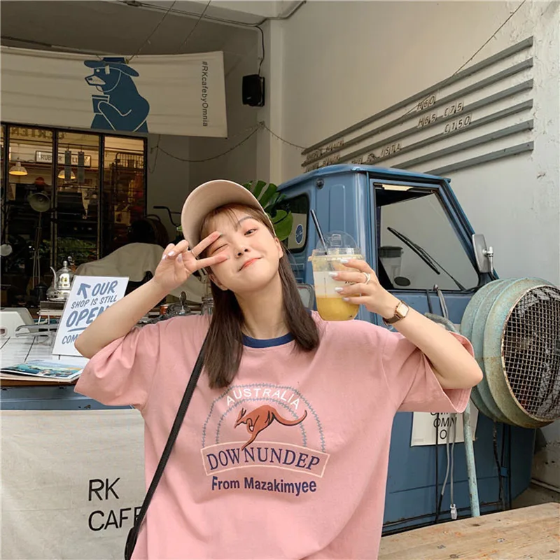 Retro kangroo Pattern Printing Contrast Short-sleeve T Shirt Women Pink Blue Orange T Shirt Tops
Retro kangroo Pattern Printing Contrast Short-sleeve T Shirt Women Pink Blue Orange T Shirt Tops